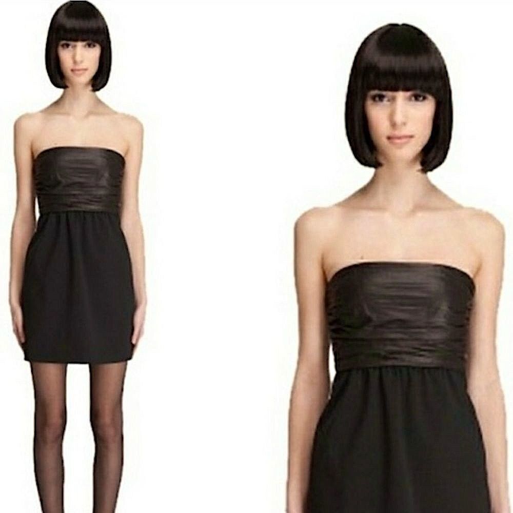 Theory Black Lamb Leather Bandeau Amandie Strapless Dress Size 6